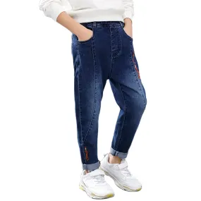 4-15 Years Kids Clothes Boys Jeans Autumn Fashion Young Child Casual Denim Elastic Waist Pants