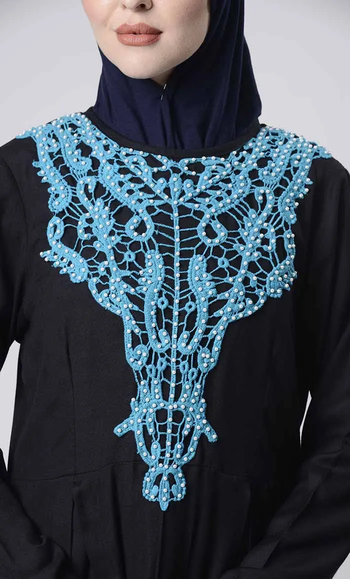 Beautiful Hand Work Neck Patch Abaya With Pockets