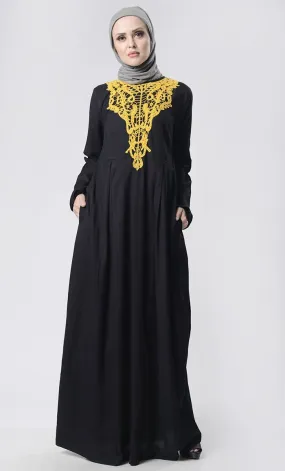 Beautiful Hand Work Neck Patch Abaya With Pockets