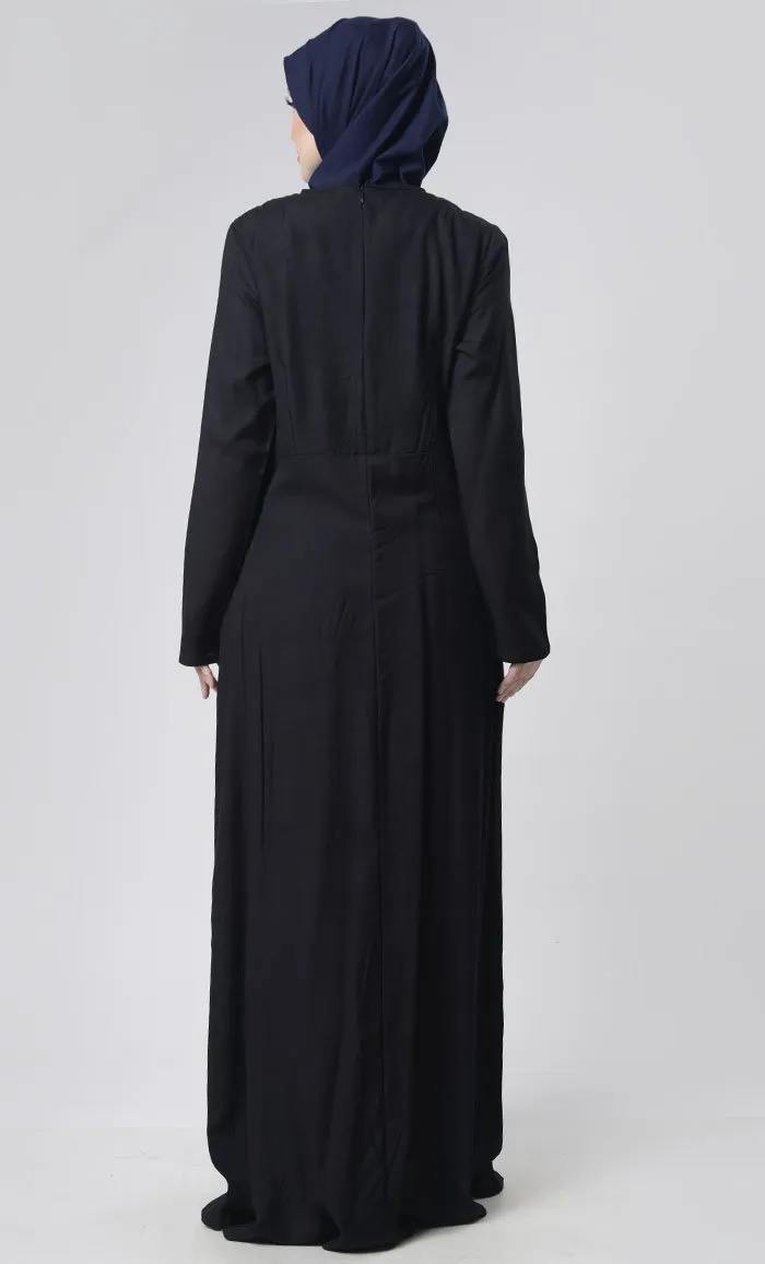 Beautiful Hand Work Neck Patch Abaya With Pockets