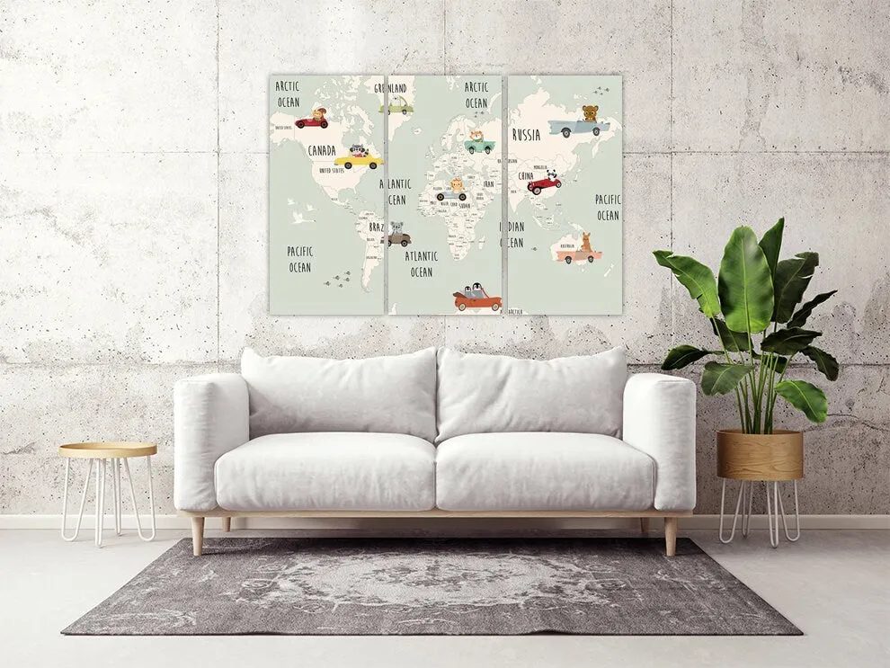 Children's world map wall art paintings on canvas, nursery wall art, world map wall art,  home wall decor, canvas painting, world map canvas