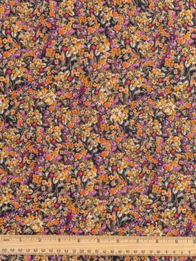 Ditzy Floral Meadow Print Cotton Poplin - Black   Yellow   Pink   Olive - Swatch