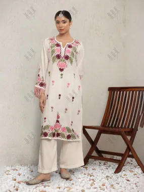 Falak Kashmiri Long Kurta - White