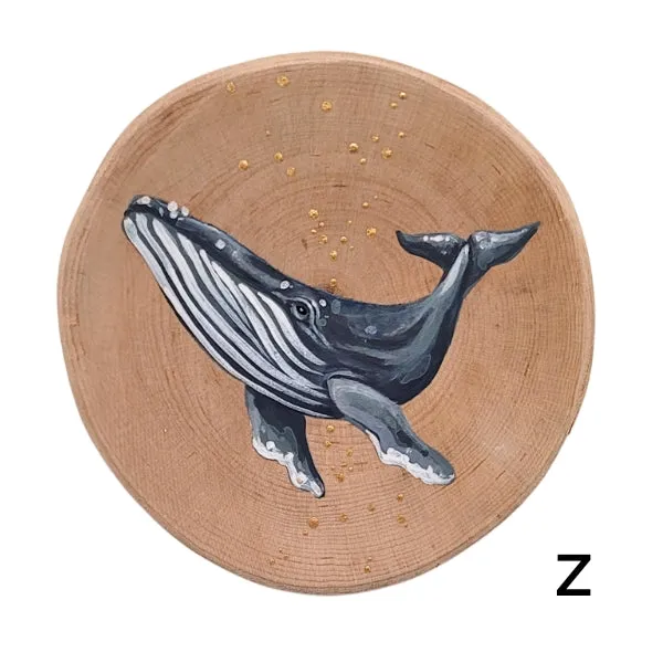 Handpainted Whale Wood Disc - Small