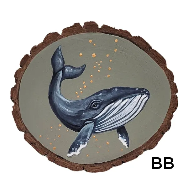 Handpainted Whale Wood Disc - Small