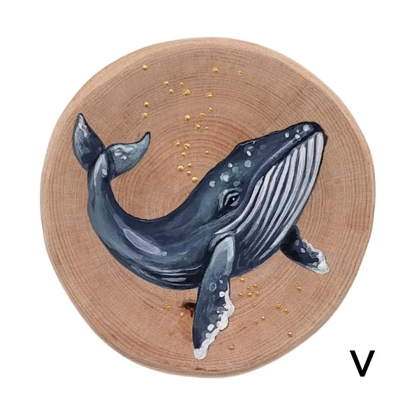 Handpainted Whale Wood Disc - Small