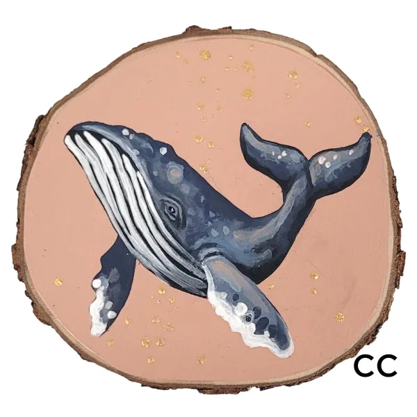 Handpainted Whale Wood Disc - Small