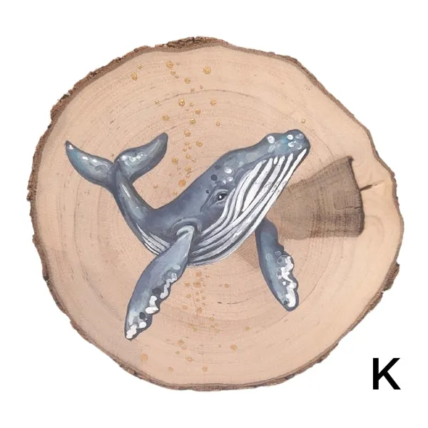 Handpainted Whale Wood Disc - Small