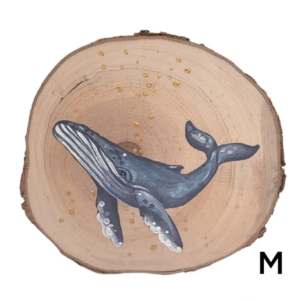 Handpainted Whale Wood Disc - Small