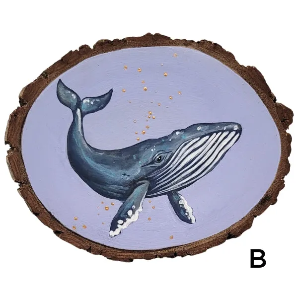 Handpainted Whale Wood Disc - Small