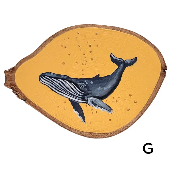 Handpainted Whale Wood Disc - Small