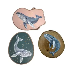 Handpainted Whale Wood Disc - Small