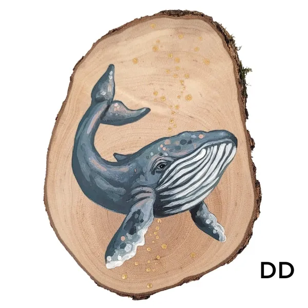 Handpainted Whale Wood Disc - Small