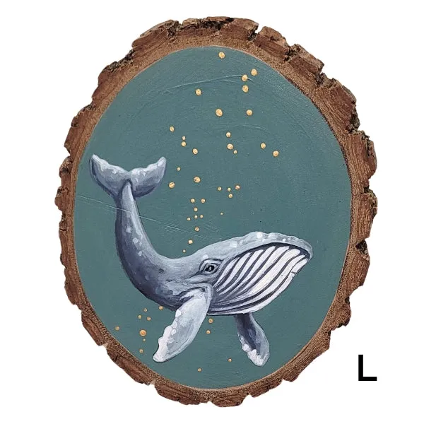 Handpainted Whale Wood Disc - Small