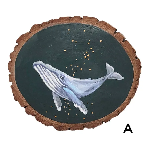 Handpainted Whale Wood Disc - Small