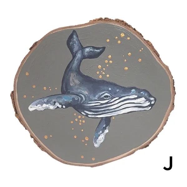 Handpainted Whale Wood Disc - Small