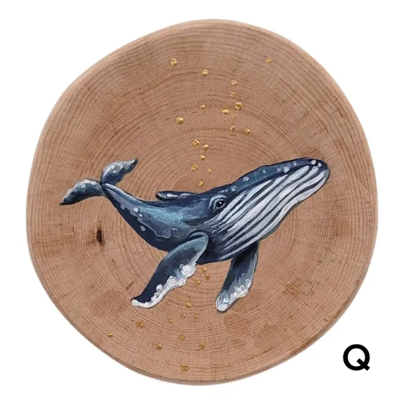 Handpainted Whale Wood Disc - Small