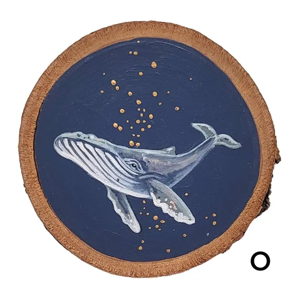 Handpainted Whale Wood Disc - Small