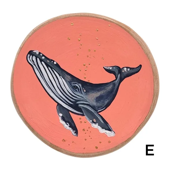 Handpainted Whale Wood Disc - Small