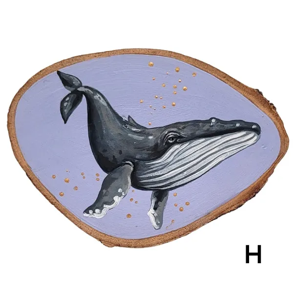 Handpainted Whale Wood Disc - Small