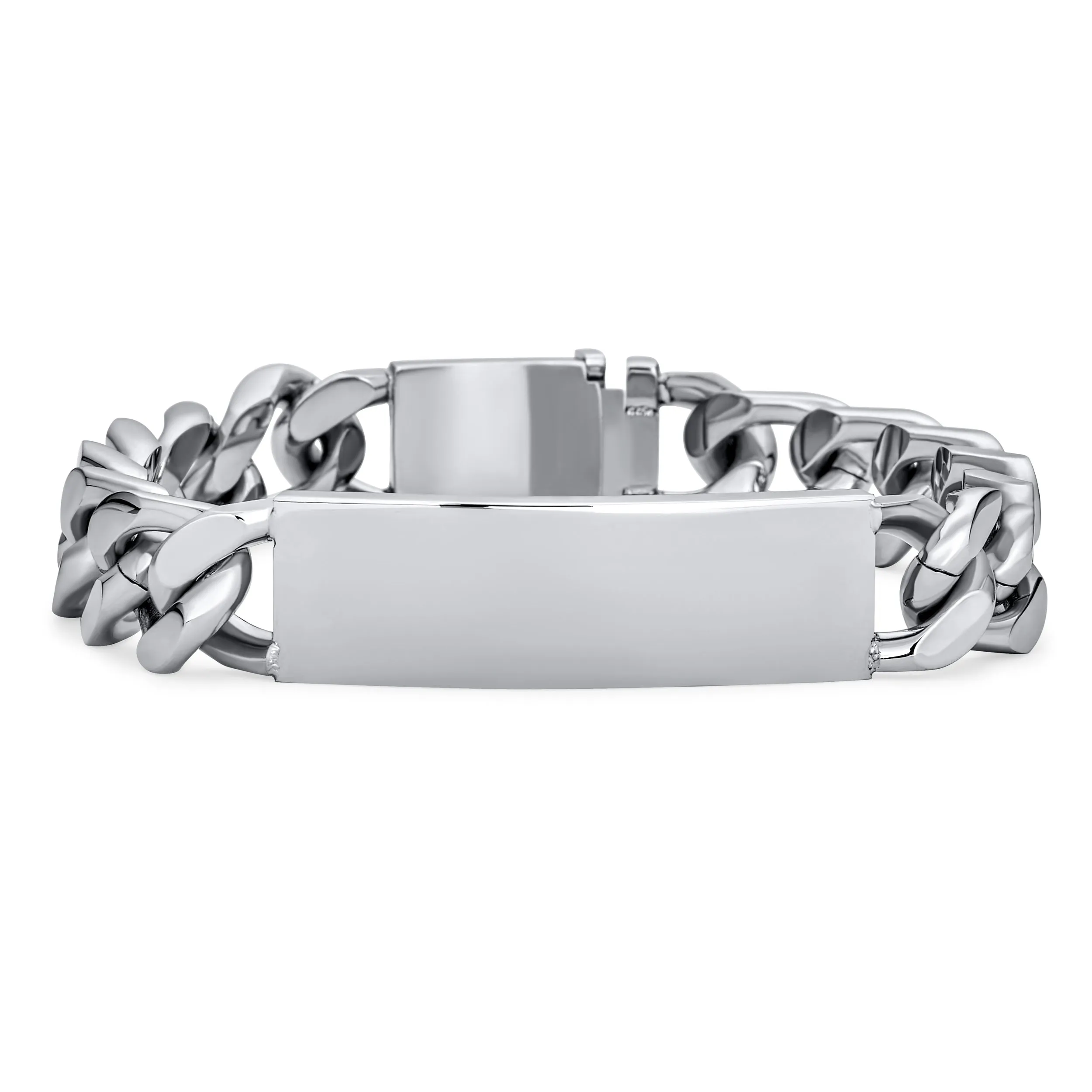 Identification Name Plated Curb Cuban ID Bracelet Stainless Steel