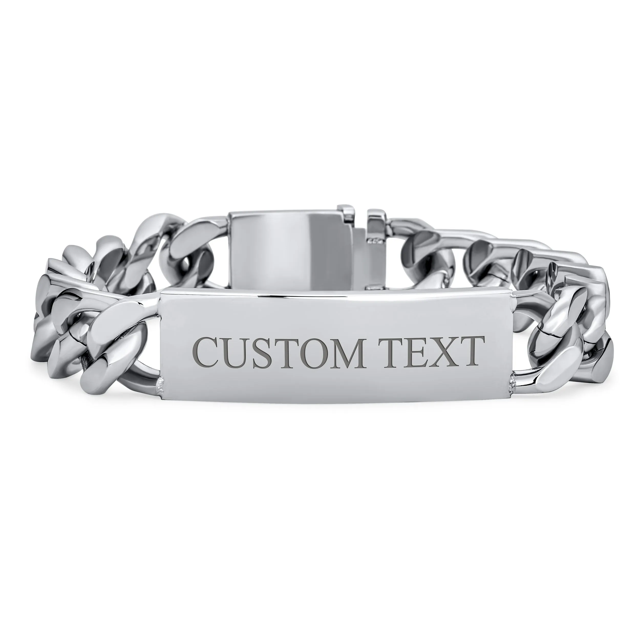 Identification Name Plated Curb Cuban ID Bracelet Stainless Steel