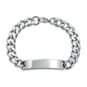 Identification Name Plated Curb Cuban ID Bracelet Stainless Steel