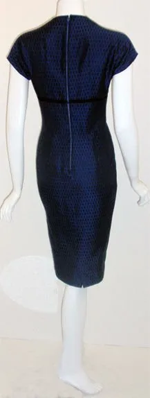 LANZ Dark Blue Square Pattern Zipper Back Cocktail Dress