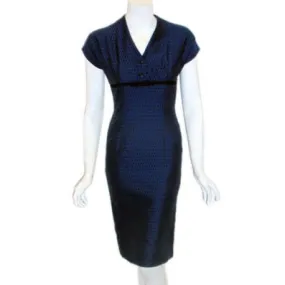 LANZ Dark Blue Square Pattern Zipper Back Cocktail Dress