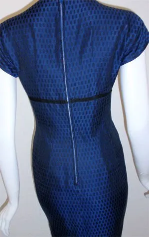 LANZ Dark Blue Square Pattern Zipper Back Cocktail Dress