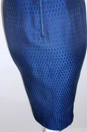 LANZ Dark Blue Square Pattern Zipper Back Cocktail Dress