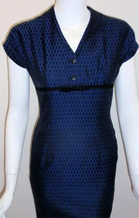 LANZ Dark Blue Square Pattern Zipper Back Cocktail Dress