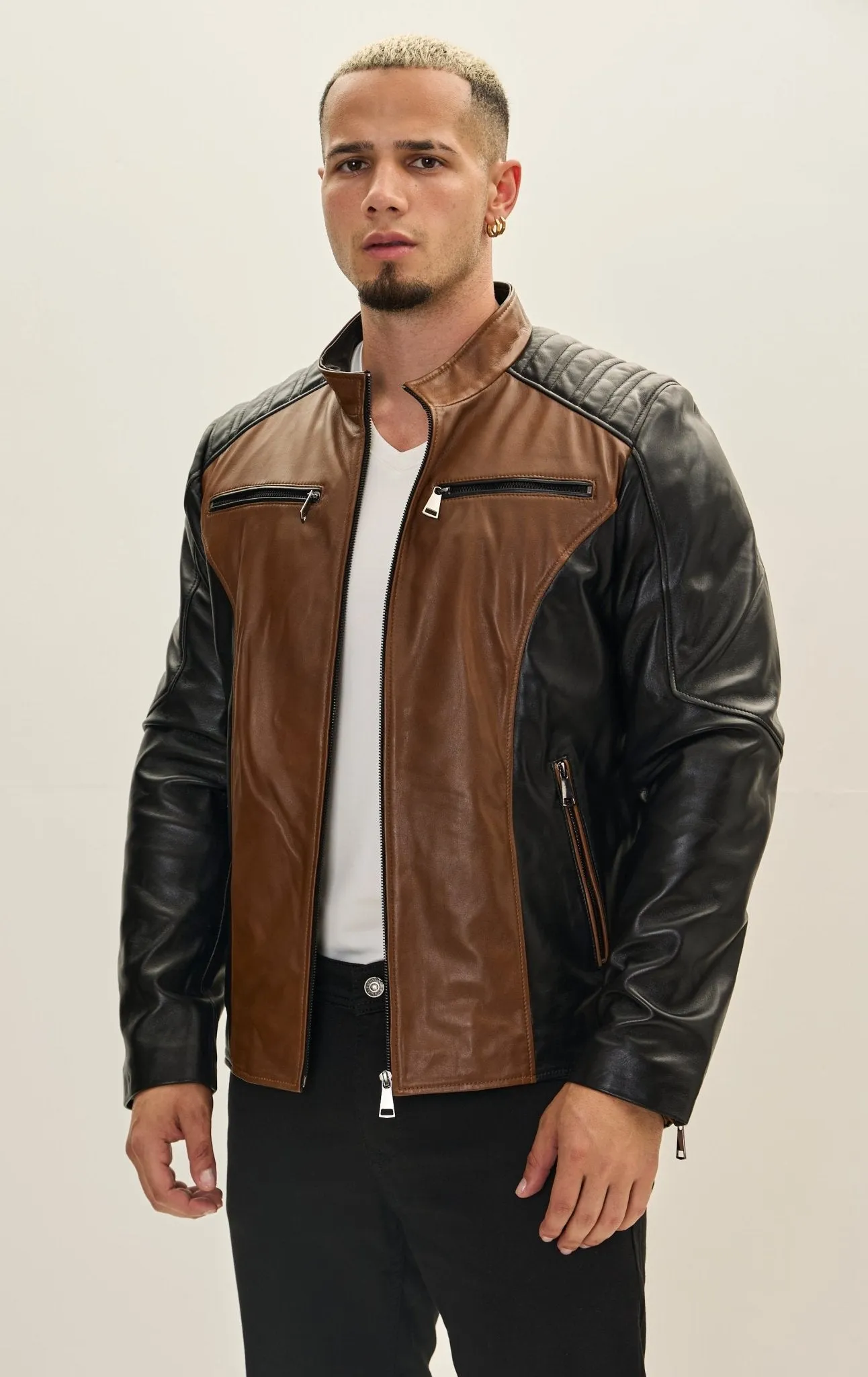 Leather Bomber Jacket - Black Whiskey