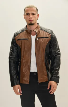 Leather Bomber Jacket - Black Whiskey