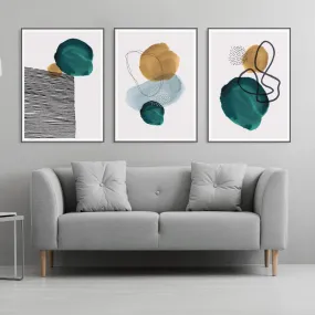 Mid century modern abstract wall art, printable wall art set of 3, minimalist wall art, geometric canvas painting