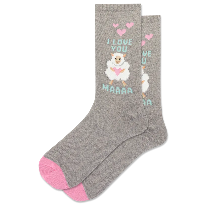 "I Love You Maa" Cotton Crew Socks by Hot Sox- Medium