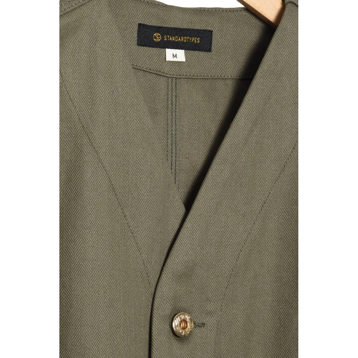 Standardtypes V-Neck Work Jacket olive herringbone ST046