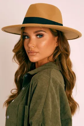 Tan Felt Ribbon Detail Fedora Hat - Jasper